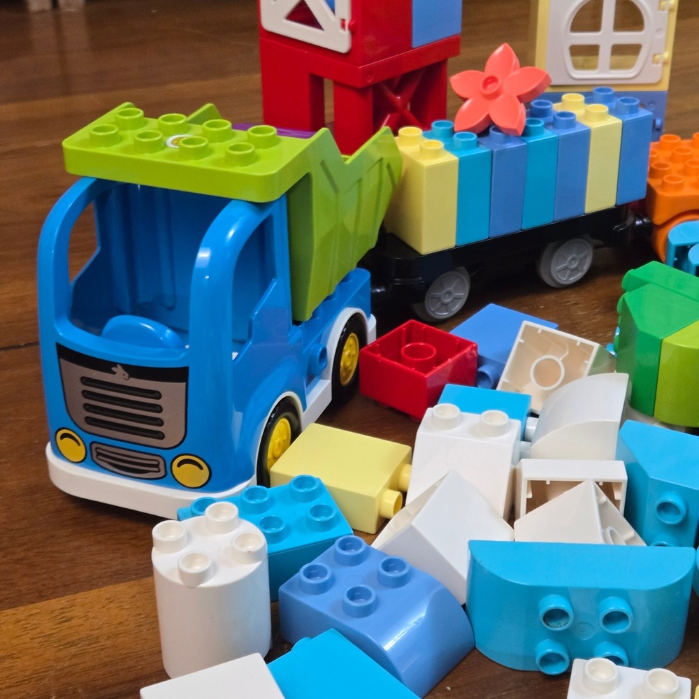 LEGO Duplo Mixed Lot Blue Dump Truck Train Bases Windows Flowers Building Bricks